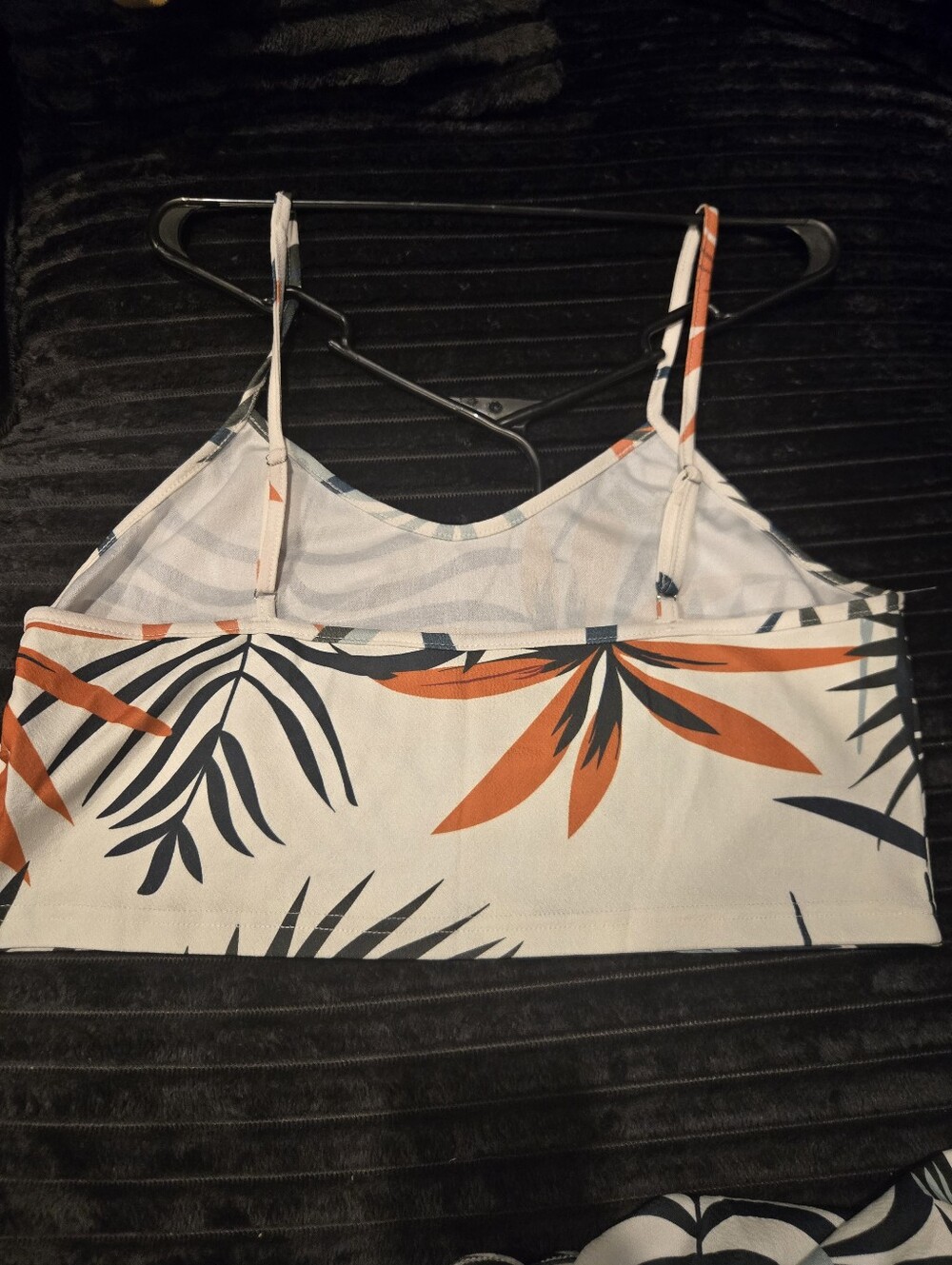 Women's Tropical Print Jumpsuit in White with Black & Orange Leaf Pattern - Picture 7 of 10